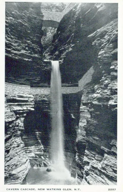 Cavern Cascade New Watkins Glen New York Vintage White Border Post Card