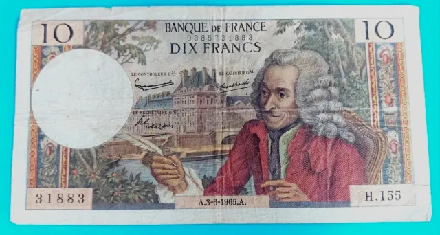 Billet Dix Francs VOLTAIRE. 1965