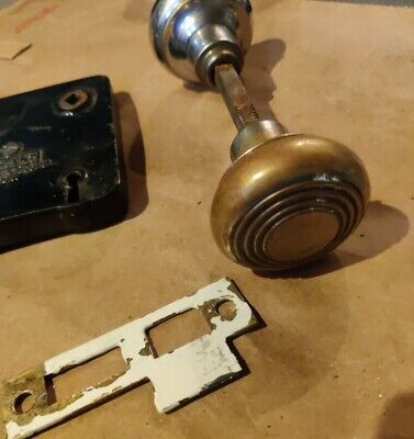 Antique Art Deco door knob with Sargent lock hardware and strike plate 3