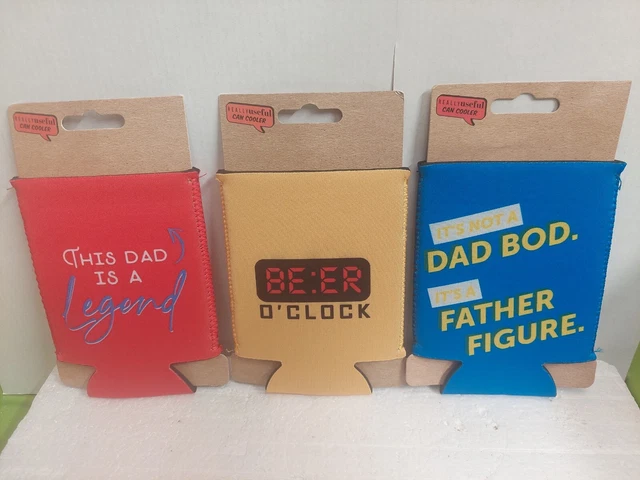 3 Flat Folding Stubby Can Cooler Holders - Dad Fathers Day Christmas Gift