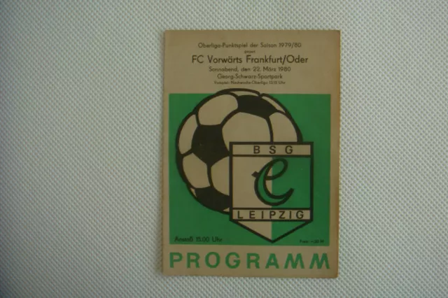 Programm "Bsg Leipzig-Fc Vorwärts Frankfurt" 22.03.1980 "Oberliga-Punktspiel"