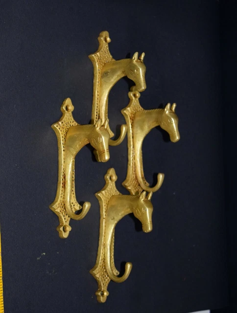 Brass Pony Wall Hook Set Of 04 Hooks Mare Horse Head Design Towel Hanger EK59