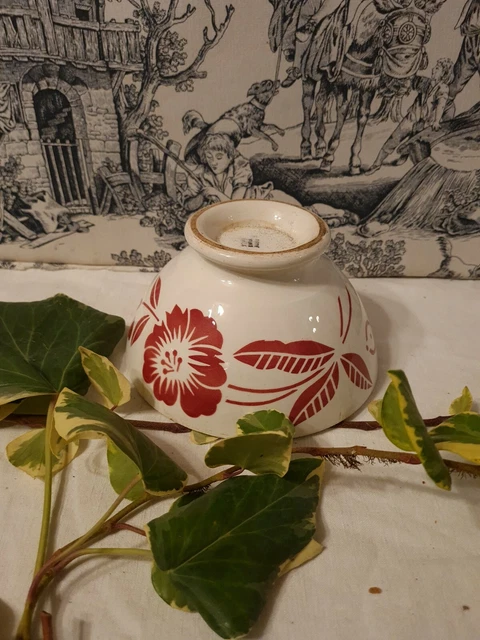 Ancien Bol Digoin Decor Fleurs Vieux Rose