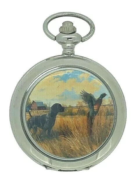 Dog And Pheasant Hunting Silver Tone Pocket Watch And Chain by WESTIME WTS.002