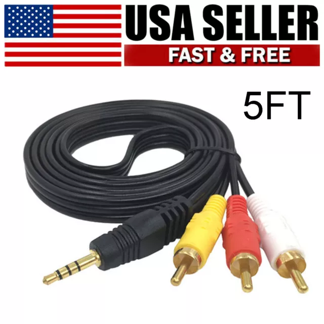 3RCA Male to 3.5mm Male Audio Video Cord AV DV AUX Cable Adapter Converter 5FT