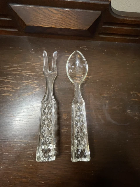 Cuchara y tenedor/ensalada para servir vidrio moderno de mediados de siglo de colección