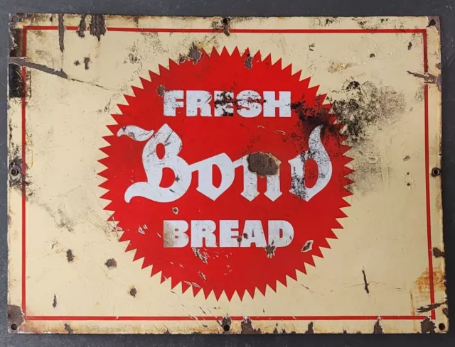 Vintage Bond Fresh Bread Porcelain 19" x 14" Advertising Sign