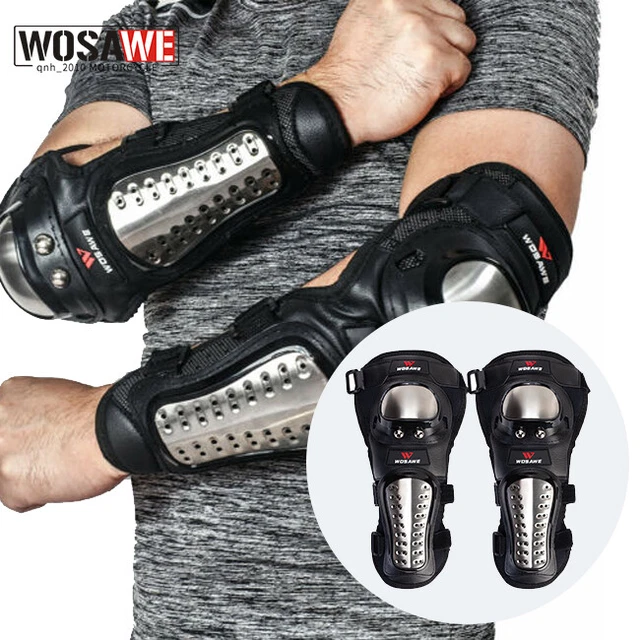 WOSAWE Motorcycle Elbow Pads Racing Arm Stainless Steel Protection Elbow Guards