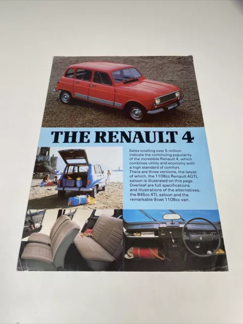 Renault 4 Range Car Sales brochure Uk Market 4F6 Van GTL TL c1977/1978 FREE POST
