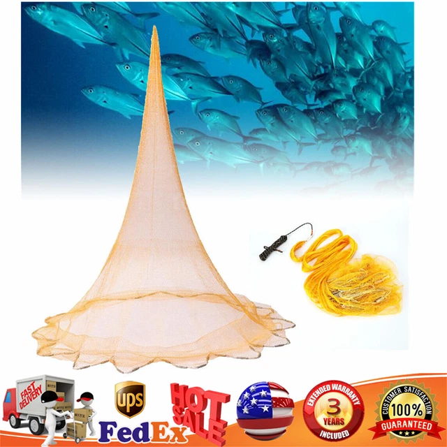 Hand Cast Fishing Nylon Net Spin Network Easy Throw Bait 0.39'' Mesh 10.5FT USA