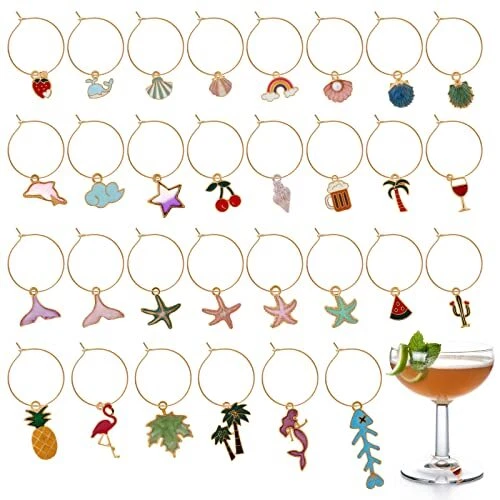 Abeillo Lot de 30 Breloques pour Verre à Vin - Marqueurs pour Verres à Champagne