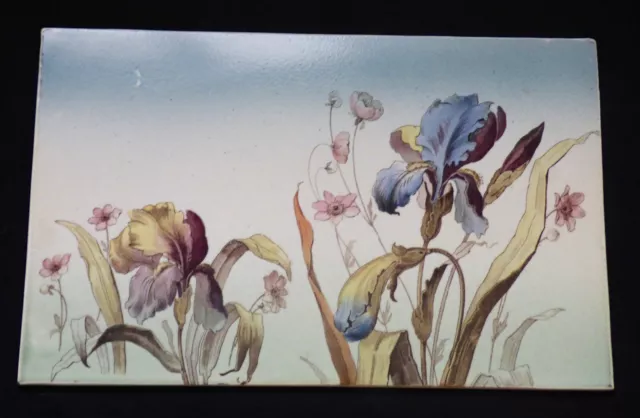 Rare Great IRIS lithographed Art Nouveau Tile Jugendstil Fliese Tray Inlay 1900