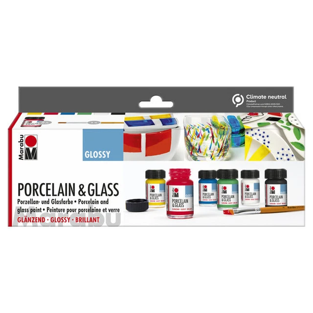 NEU Porcelain & Glass Glossy, glänzende Glas-/Porzellanfarbe Starterset, 6 x 15