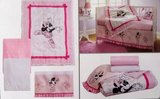 Disney Store Baby Minnie Mouse 4 Piece Nursery Crib Bedding Set  Pink