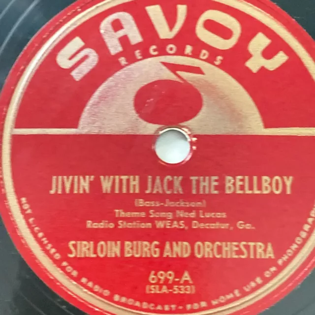 Sirloin Burg Orchestra 78 rpm Savoy 699 PAY DAY BLUES jazz and Bebop 1949 E