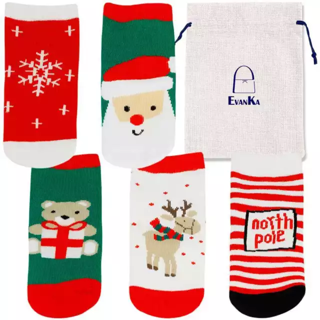 Pack 5 Pares de Calcetines Tobilleros Algodon Niñas 6-8 Años GF80809 Navideño