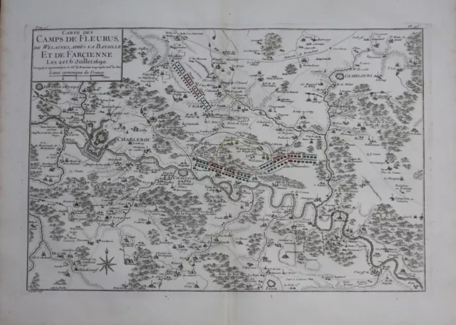 1760 - Charleroi Chatelet Gembloux Fleurus Map Carte Gravure sur Cuivre Gravure