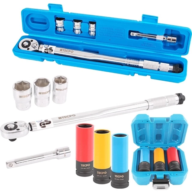 TECPO DREHMOMENTSCHLÜSSEL 1/2 ZOLL 40-210 NM +  17-19-21mm STECKSCHLÜSSEL NÜSSE
