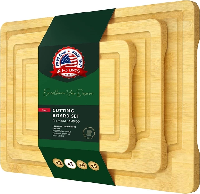 3 PCS TABLA De Picar Grande Madera Bambu Para Cortar Carne Vegetale