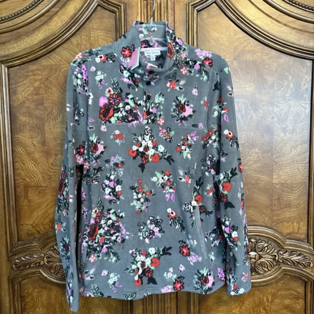 Vera Bradley Sporty Fleece Pullover NWT size XL Hope Blooms Snap Collar Top $70