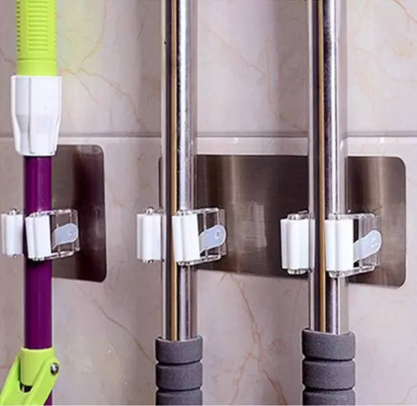 2 Pcs Magik Self-Adhesive Broom Mop Holder Reusable Rack Wall Suction Clip Hooks