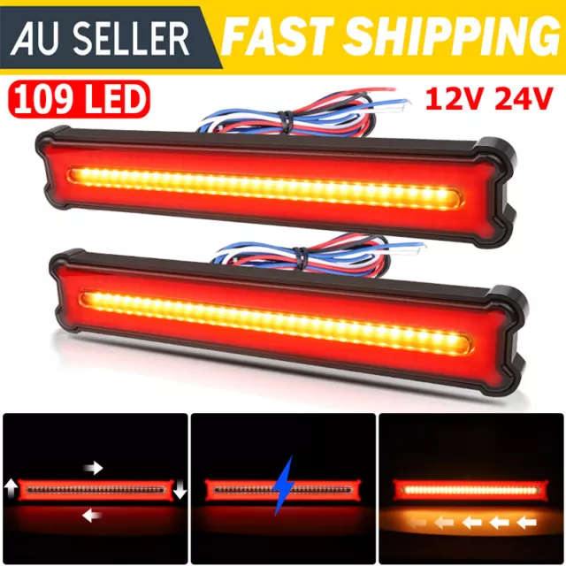 2X Tray Back Ute 109 LED Tail lights Flowing Turn Signal Truck Trailer Rear Stop