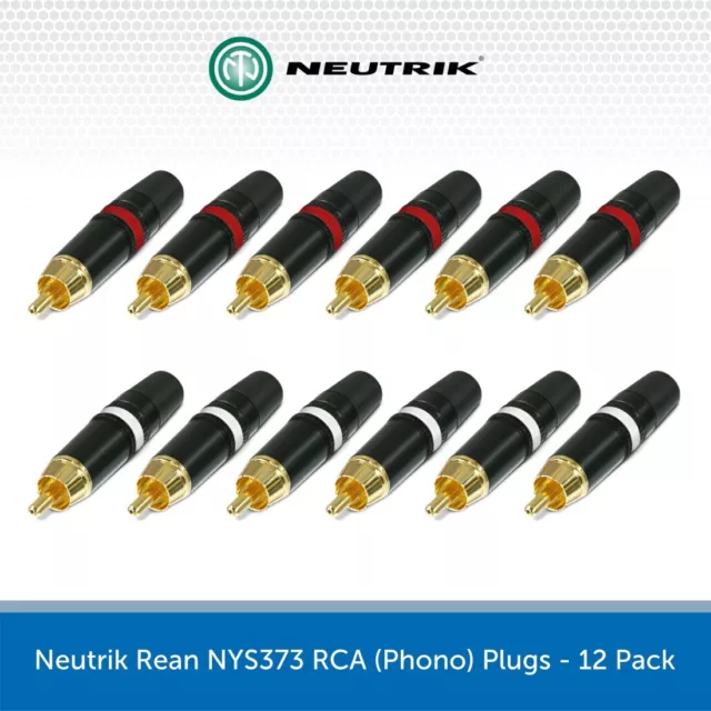 12x Neutrik RCA Phono Plugs Gold Plated REAN Connectors Red/White NYS373 Cable