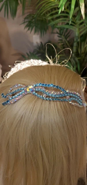 Women Ballroom Dance Jewelry Crystal AB Light Blue Aquamarine Hair Piece