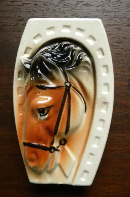 Vintage Japan Horseshoe Horse Head Ceramic Wall Pocket Planter