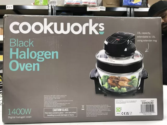 Cookworks Halogen 15L Luftfritteuse Grill Backen Transparent Digital Timer Schwarz