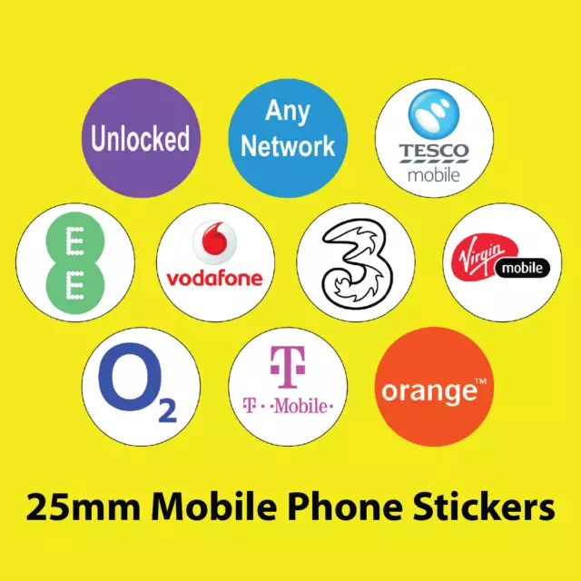 300 Mobile Phone Network Stickers - Unlocked / Any Network / Virgin / Tesco / O2