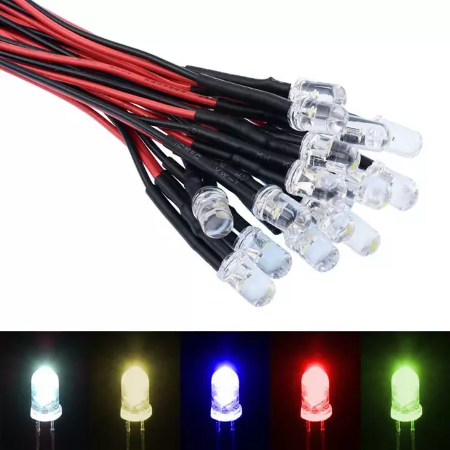 Constant or Flashing 3mm 5mm 10mm Pre Wired Ultra Bright LED 12V