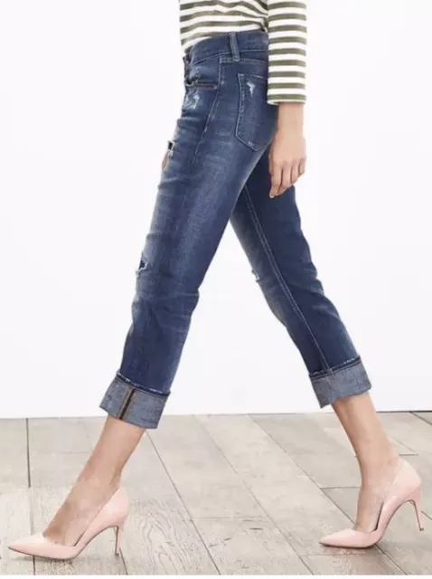 NWT Banana Republic Patchwork Boyfriend Jeans Premium Denim ≈ Size 28L 2