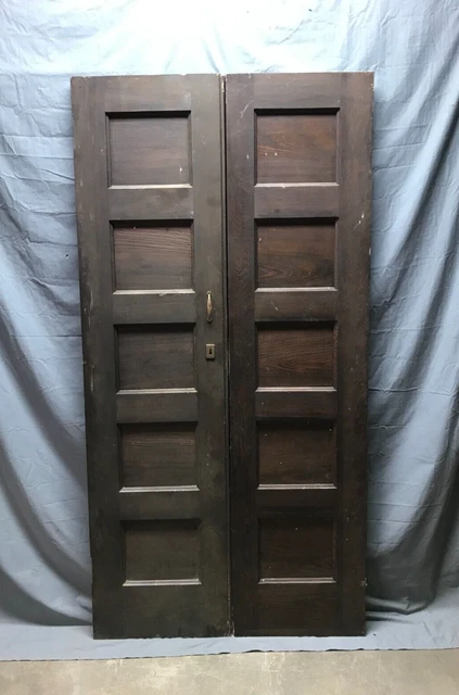 Pair Antique 18x72 Wood 5 Panel Cabinet Cupboard Pantry Doors Old 1838-22B