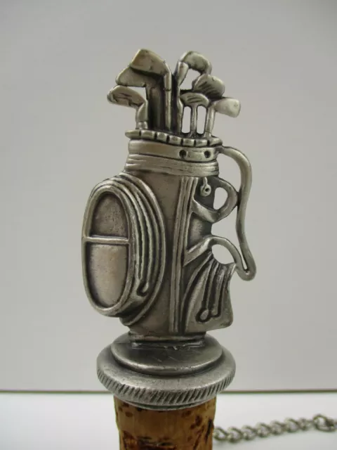 Vintage Pewter Metal Golfer Golf Bag Wine Stopper Bottle Cork (B29) 2