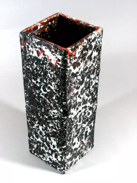 KREUTZ KERAMIK BLACK, WHITE + RED FAT LAVA VASE West German Pottery 70s VINTAGE