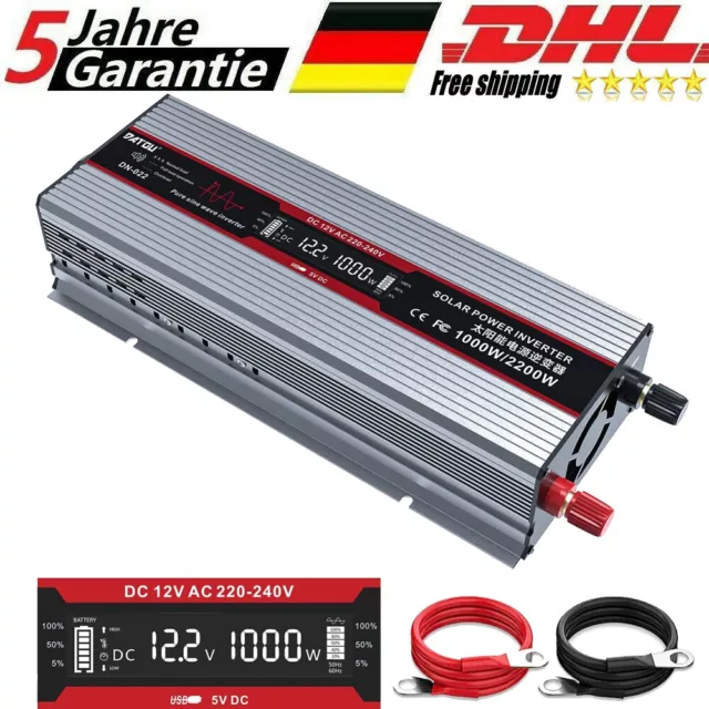 Spannungswandler 1000w 2000w Reiner Sinus Wechselrichter 12V auf 230V Inverter