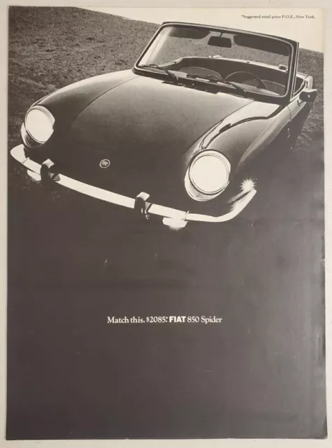 1968 Print Ad The Fiat 850 Spider Convertible $2085 Suggested Retail Price