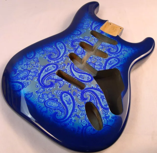 Strat Guitar Body 3pcs North American Alder Paislay Silver/Blue  ≦2.0Kg