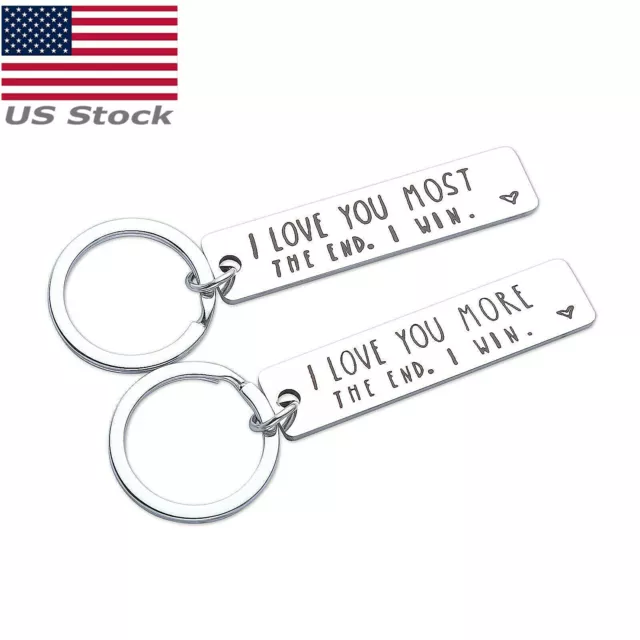 2Pcs Creative Stainless Steel I Love You More The End I Win Keychain for Couples