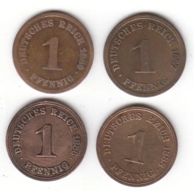 1 Pfennig 1886 A, 1887 D, 1888 A, 1889 A, Deutsches Kaiserreich