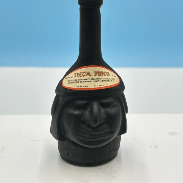 Inca Pisco miniature Liquor bottle 1960’s 4” Figural face Incan Empty