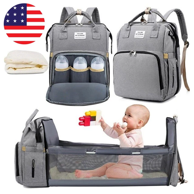 3 in 1 Baby Diaper Bag Backpack Foldable Travel Bag with Bassinet for Boy Girl
