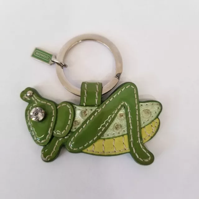 Coach Green Grasshopper Jeweled Bag Charm Leather Fob 92710 EUC