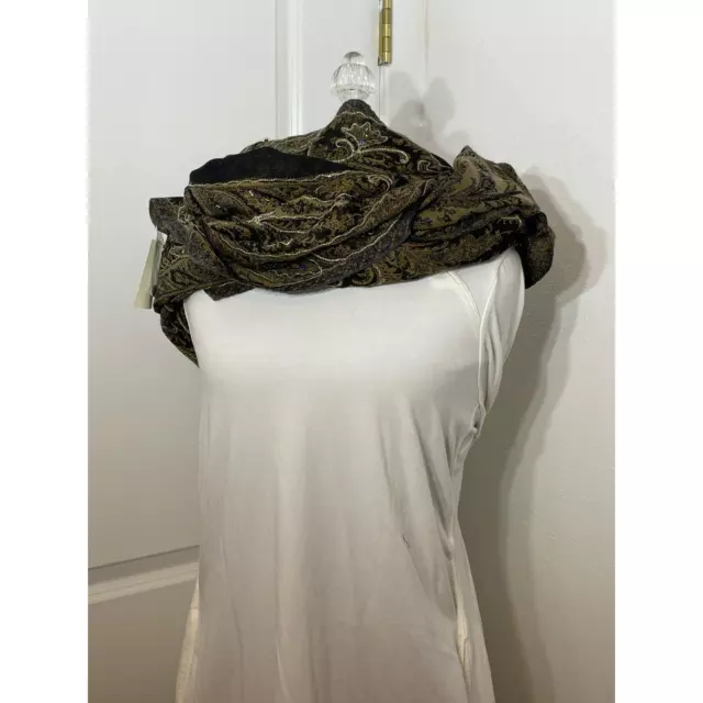 COLDWATER CREEK BLACK Gold Beaded Embroidered Scarf Wrap NWT $20.00 ...