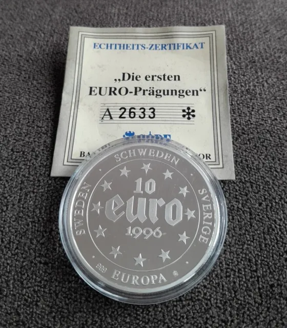 10 Euro Schweden 1996 "Die ersten EURO-Prägungen" 999er Silber PP in Kapsel