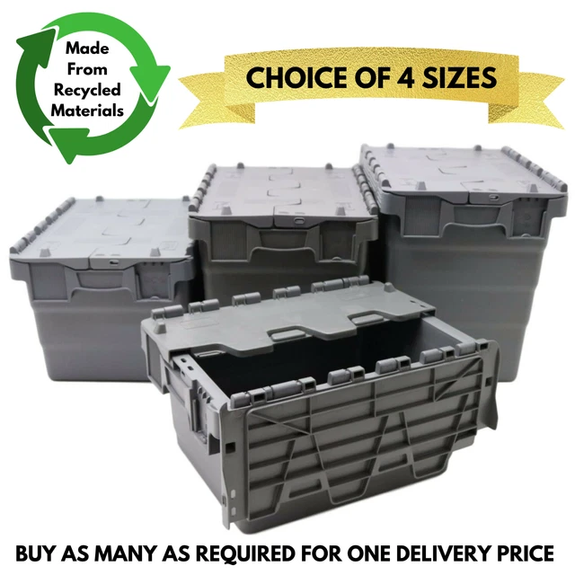 HEAVY DUTY PLASTIC Storage Box Boxes With Folding Attached Lids Choice