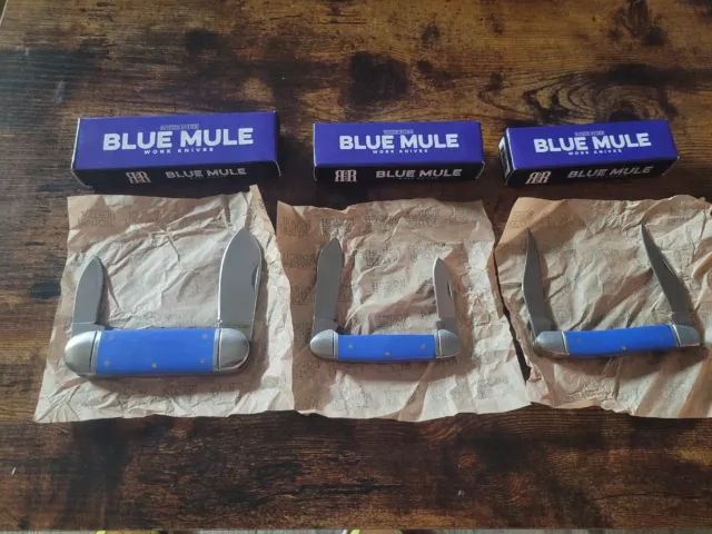 3 Rough Ryder Blue Mule G10 Pocket Knives Sunfish,Muskrat,Canoe