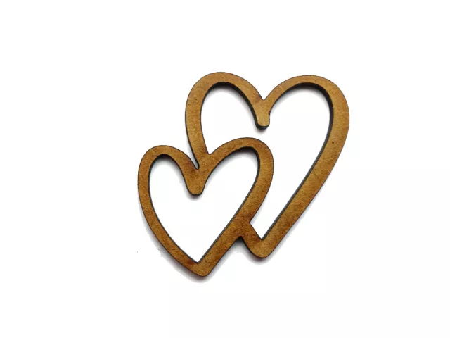Wooden MDF Two Hearts Together Love craft shape laser cut embellishment