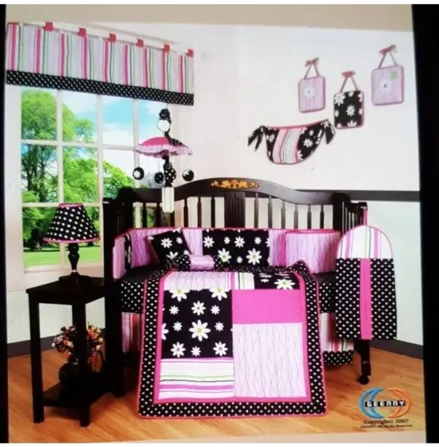 Geenny 13 Piece Crib Bedding Set Pink/Black Daisies